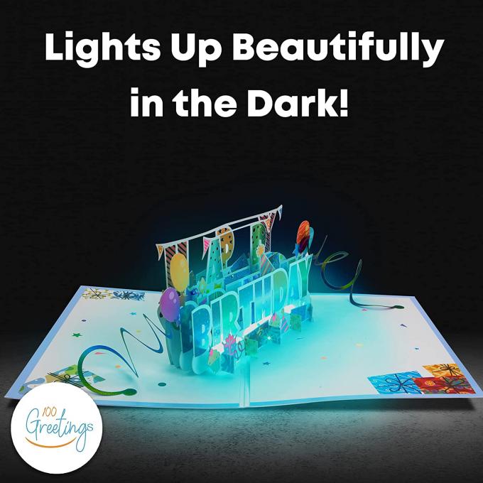 کارت تبریک پاپ آپ سه بعدی LED Light برای تولد رنگ CMYK اندازه 14.8×21 سانتی متر 2