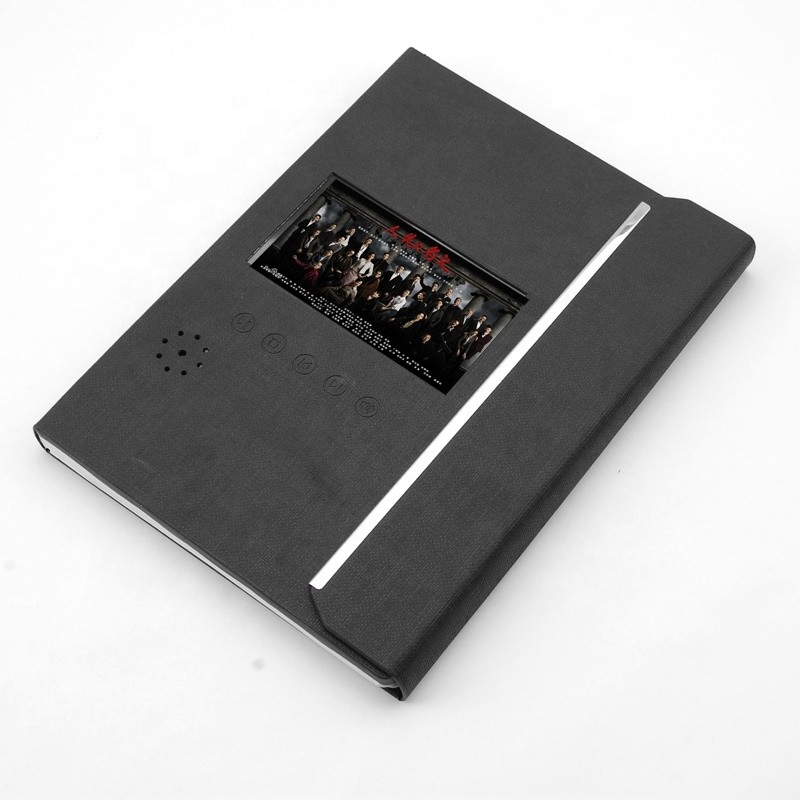 Black PU LCD Video Folder A4 size , 4.3 inch Video Greeting Card