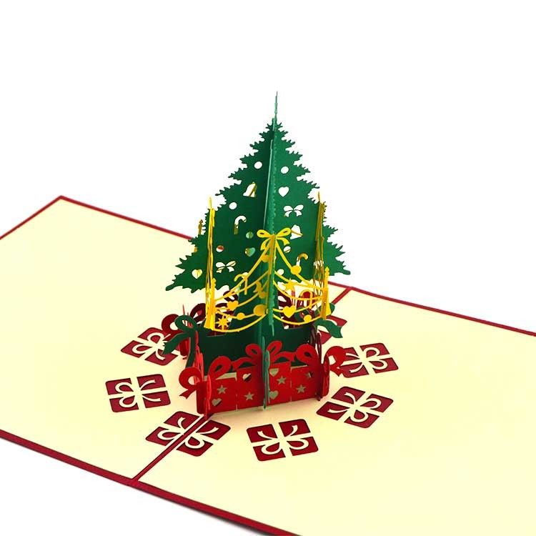 Laser Cut 3D Christmas Tree Card Stereoscopic Paper Material CMYK Color
