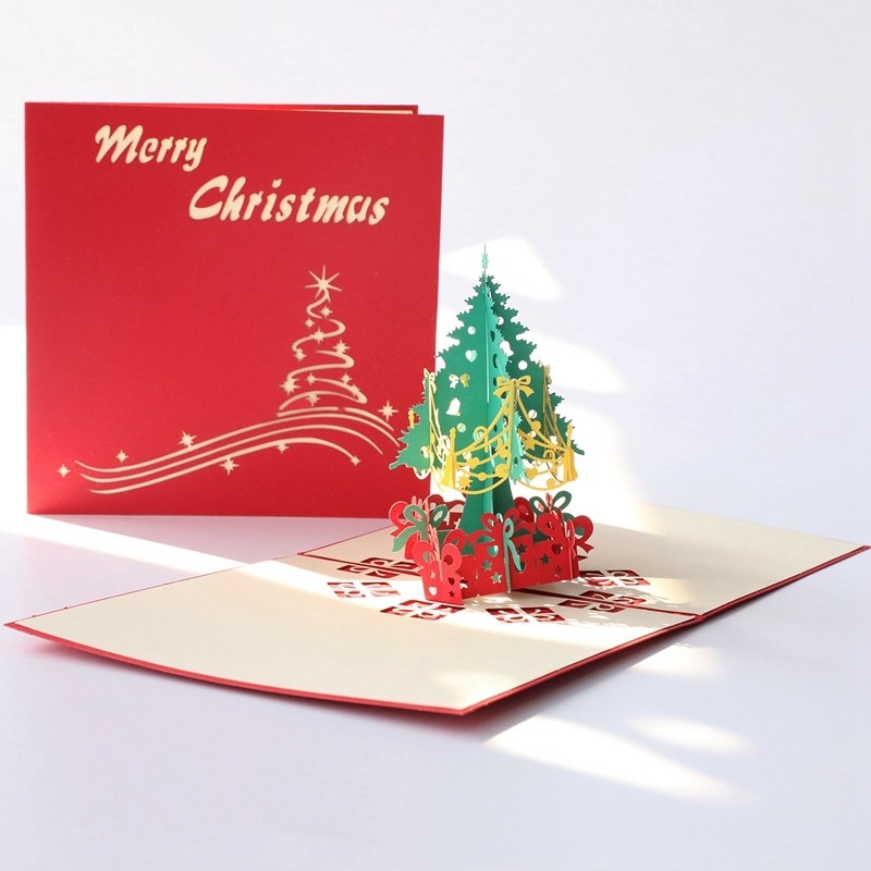 Offset Printing 3D Pop Up Greeting Cards Christmas 15cm×15cm×10.7cm Size