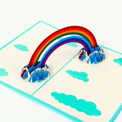 OEM ODM Rainbow Pop Up Card DIY , 3D Happy Birthday Card A5 Size