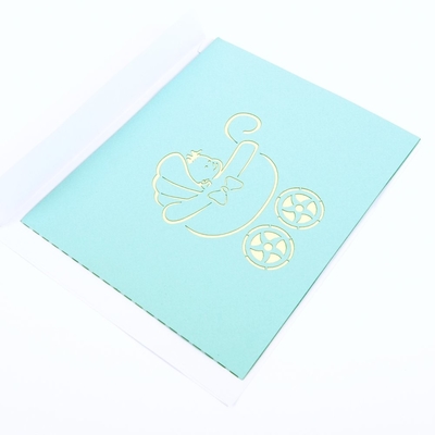 Baby Pram 3D Pop Up Greeting Card With White Envelope CMYK Color Offset Printing